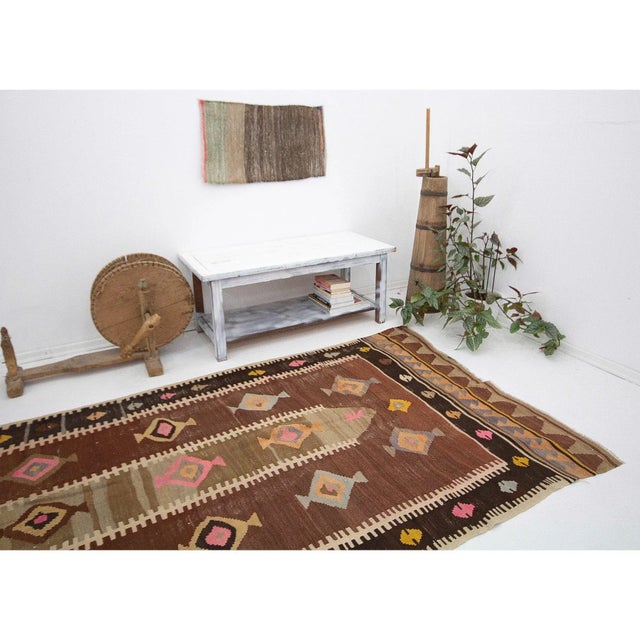 Vintage Turkish Kars Kilim Rug For Sale In Los Angeles - Image 6 of 7