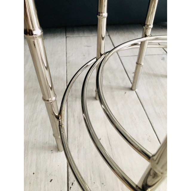 Silver French Jacques Adnet Style Faux Bamboo Round Nesting Tables - Set of 3 For Sale - Image 8 of 9