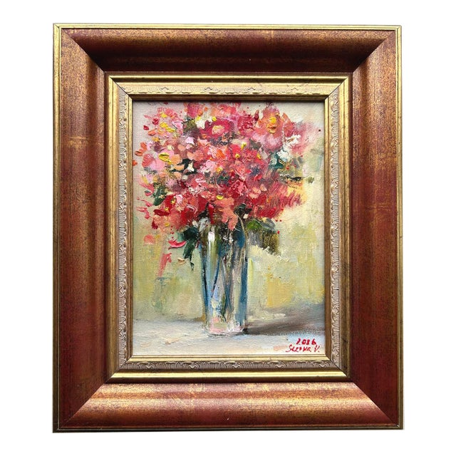Framed Red Floral Original Oil Painting by Valeriya Serova For Sale