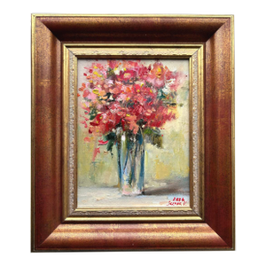 Framed Red Floral Original Oil Painting by Valeriya Serova
