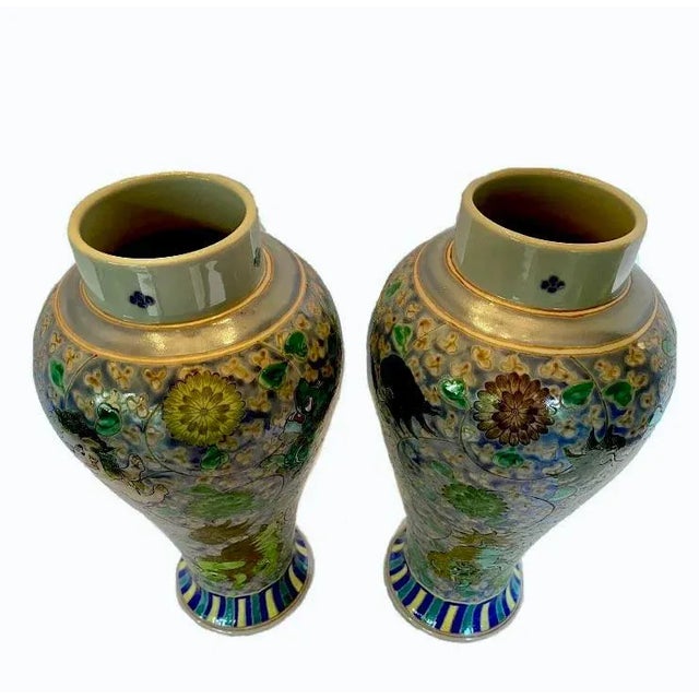 Blue Pair of Mid 20th Century Chinese Porcelain Famille Rose Reproduction Foo Dog Temple Jars For Sale - Image 8 of 9