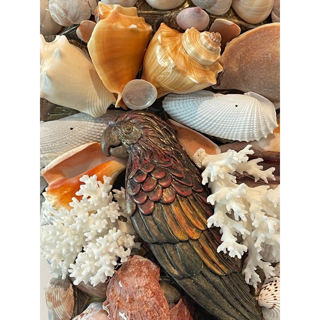 Tan 1970s Fabulous Sea Shell Encrusted Wall Bracket With Parrot For Sale - Image 8 of 9
