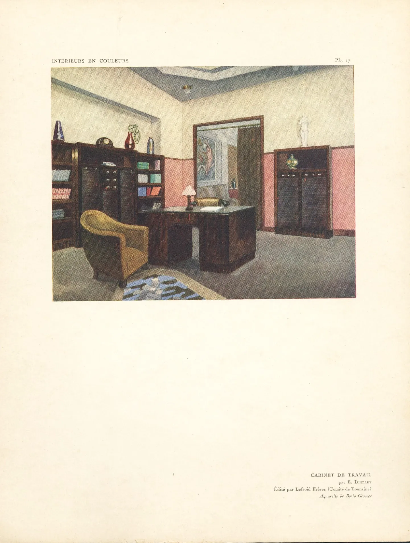1925 Rare Set of 3-French Art Deco Interior Design Lithographs