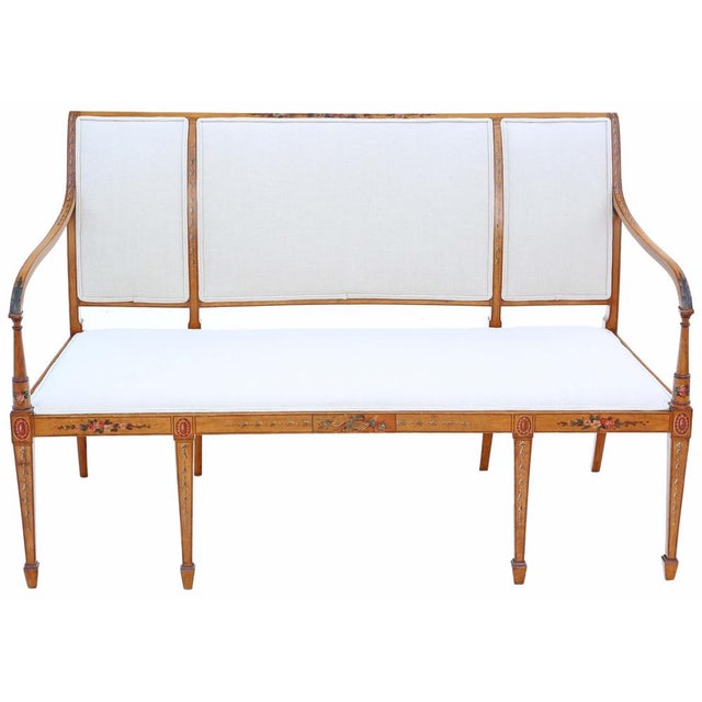 Antique Victorian Decorated Satinwood Sofa, 1800s For Sale - Image 4 of 11