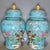 Chinese Pair of Chinese Enameled Porcelain Temple Jars | Turquoise Ground Pheasant & Floral Motif For Sale - Image 3 of 9