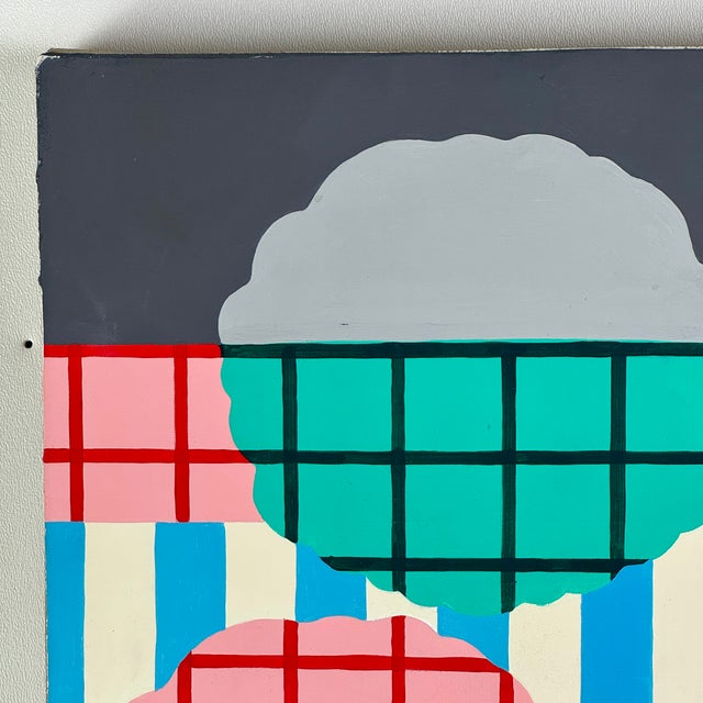 Early 21st Century Vintage Modern Acrylic on Linen Abstract Painting With Bright Blues & Pinks For Sale - Image 5 of 9