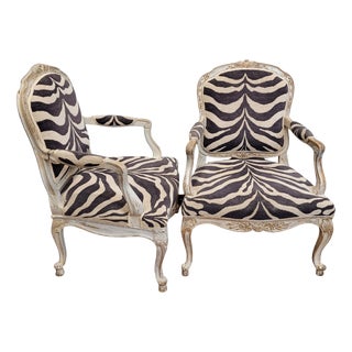 Louis XV Armchairs in Polychrome Wood with Zebra-Print Upholstery, France, 1790s, Set of 2 For Sale