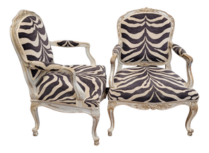 Louis XV Armchairs in Polychrome Wood with Zebra-Print Upholstery, France, 1790s, Set of 2