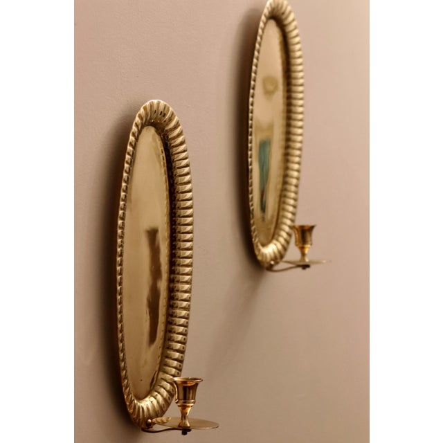 Mid-Century Modern Swedish Oval Brass Sconces, Set of 2 For Sale - Image 5 of 10