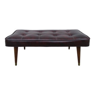Mid-Century Modern Low Tufted Burgundy Stool or Bench For Sale