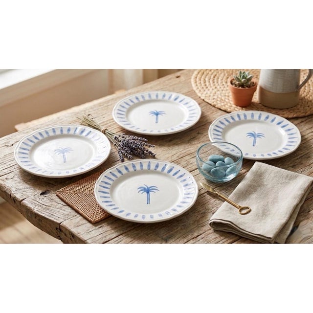 Ceramic Les-Ottomans Hand-Painted Palm Tree Ceramic Dinner Plates - Made in Italy - Set of 4 For Sale - Image 7 of 7