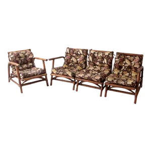 Mid Century Calif-Asia Rattan Section Couch and Lounge Chair Set