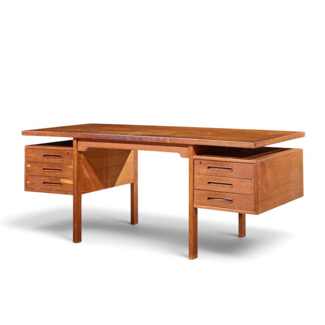 Mid-Century Modern Peter Hvidt Style Mid Century Danish Teak Executive Desk For Sale - Image 3 of 8