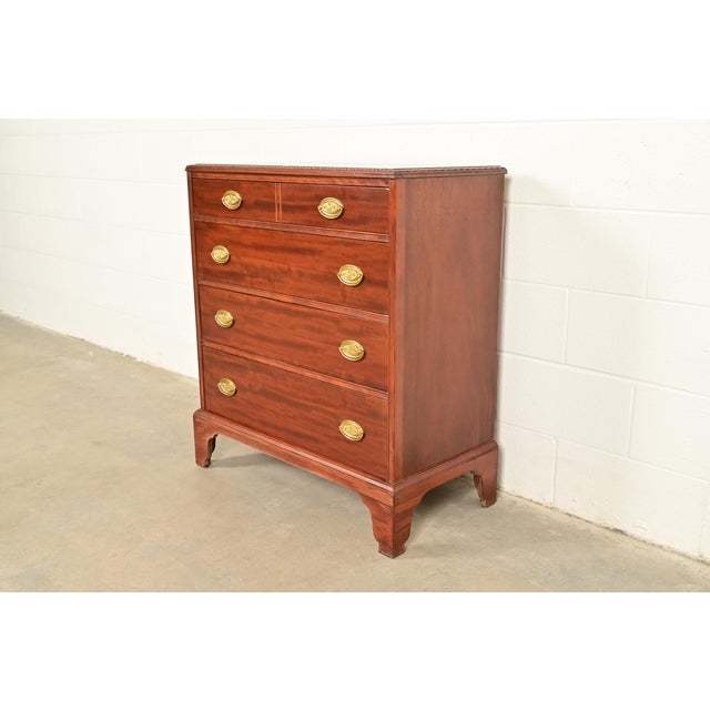 English Baker Furniture Style Georgian Carved Mahogany Dresser or Chest of Drawers For Sale - Image 3 of 14