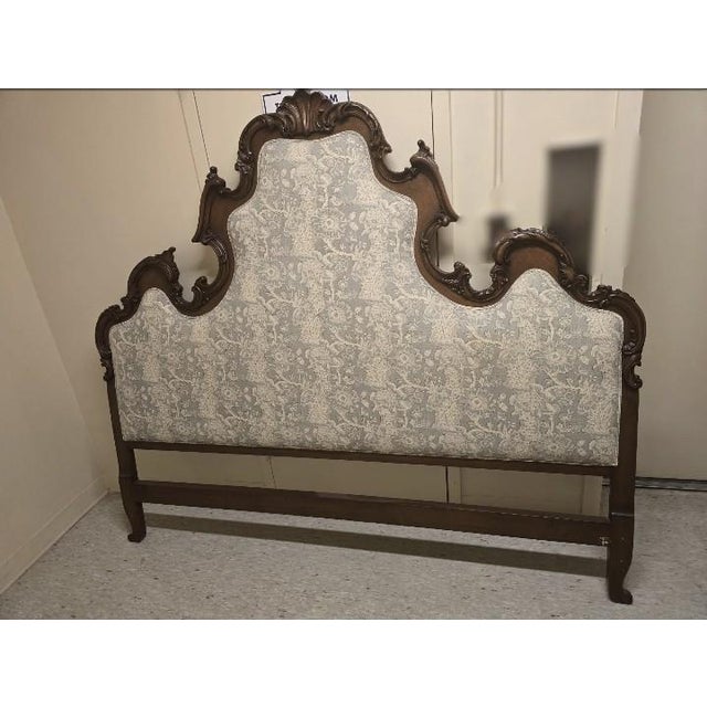 Vintage French Provincial Carved Wood & Upholstered Headboard – King Size For Sale - Image 4 of 6