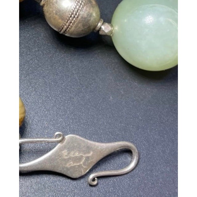 1990s Dzi Diamond Eye Carved Bone Nephrite Jade Afghan Sterling Silver Beads & Clasp For Sale - Image 4 of 6