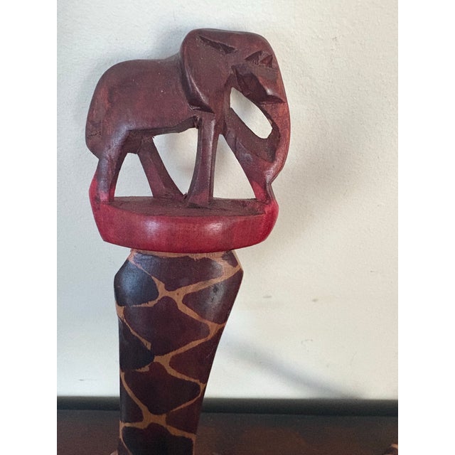 Mid 20th Century Vintage African Unity Sculpture Bowl Holder | Hand Carved Wooden Stand Elephant Tribal Art | Boho Global Dec For Sale - Image 5 of 8