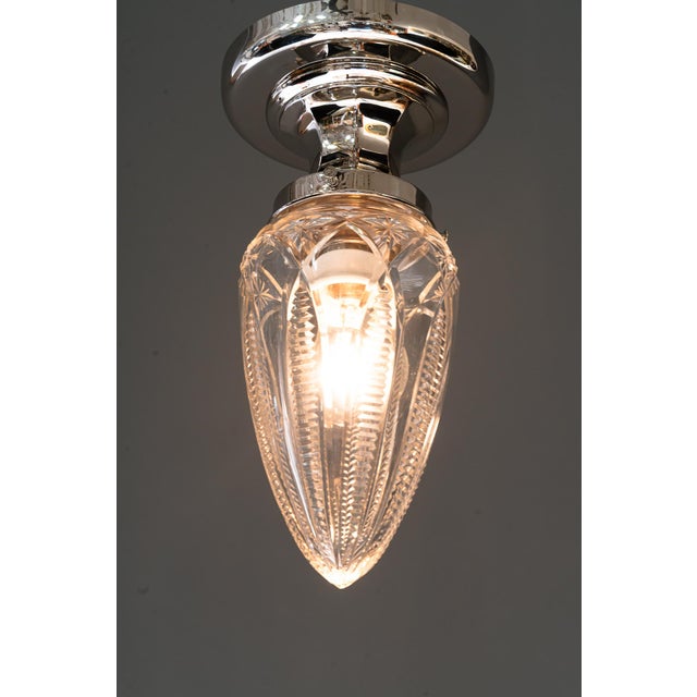Vintage Nickel-Plated Ceiling Lamps with Cut Glass Shades, 1920, Set of 2 For Sale - Image 6 of 17