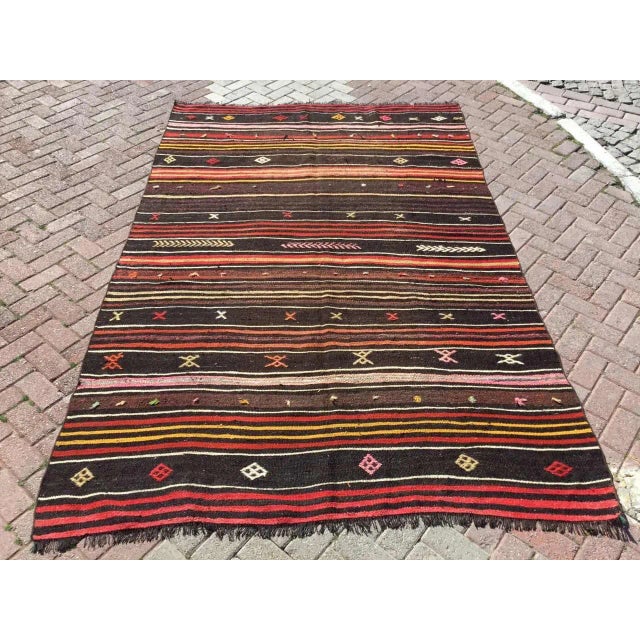Tribal Striped Turkish Kilim Rug - 75" X 116" For Sale - Image 11 of 11
