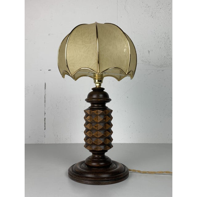 Brown French Modern Wood Turned Mushroom Cocoon Table Lamp by Charles Dudouyt, 1950s For Sale - Image 8 of 14