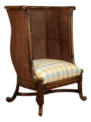 Vintage British Colonial Style Faux Tortoise Caned Wingback