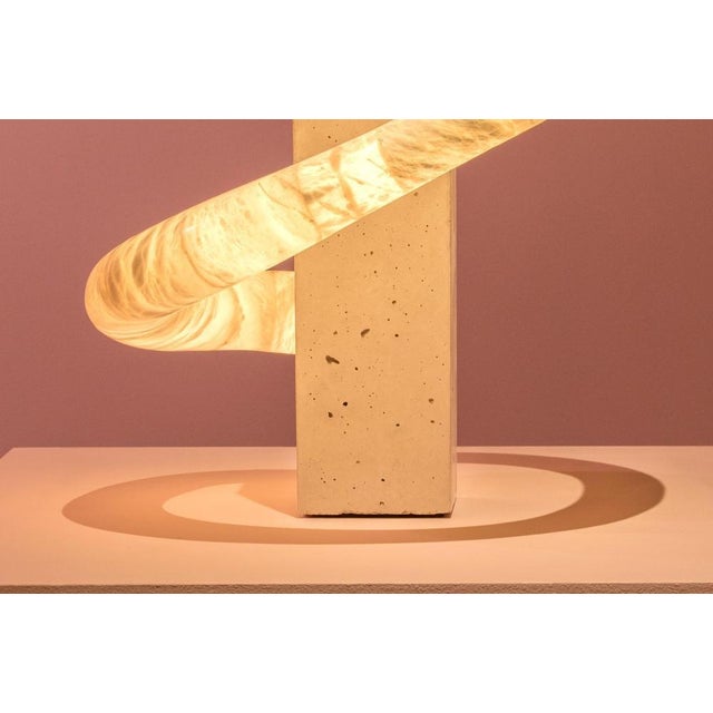 Aqua Fossil Stream Decorative Light Sculpture in Alabaster by Amarist Studio For Sale - Image 4 of 8