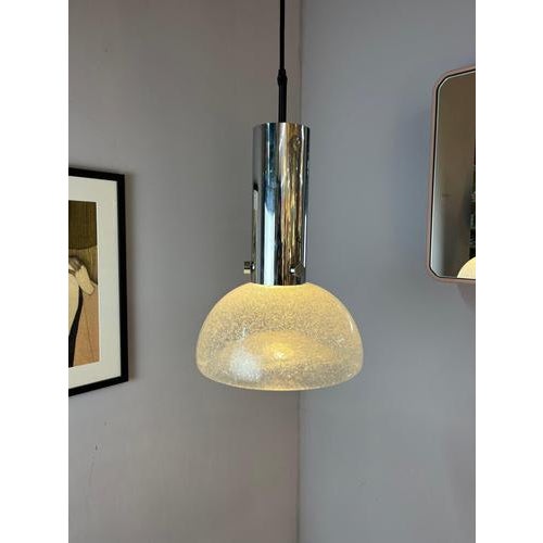 Chrome and Frosted Glass Pendant Lamp by Herbert Proft for Limburg For Sale - Image 4 of 11