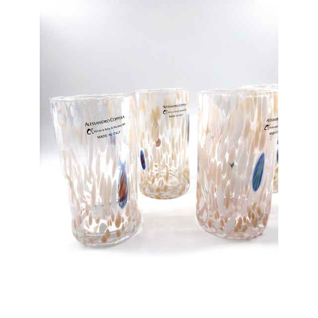 Blush Hand Blown Alessandro Coppola Murano Art Glass Tumblers Handcrafted in Italy - Set of 5 For Sale - Image 8 of 12