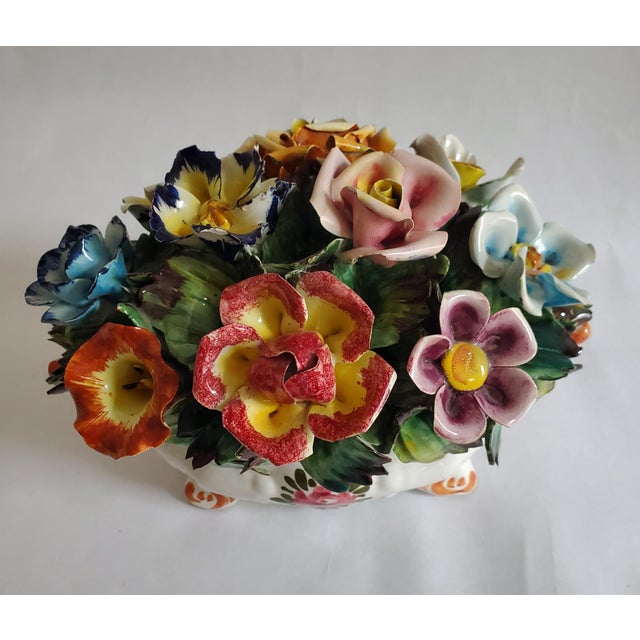 Capodimonte Style Mid- Century Floral Basket Centerpiece For Sale In Baltimore - Image 6 of 13