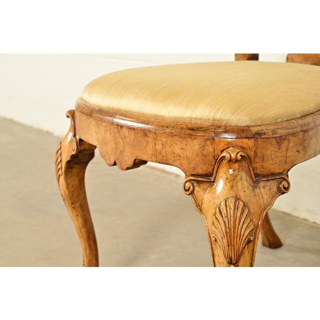 18th Century Antique Thomas Chippendale Period Carved Burl Wood Side Chairs or Dining Chairs, Pair For Sale - Image 9 of 13