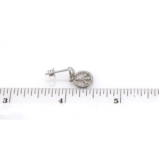 Mid 20th Century Pair of Diamond Peace Sign Dangle 14k White Gold Earrings For Sale - Image 4 of 5