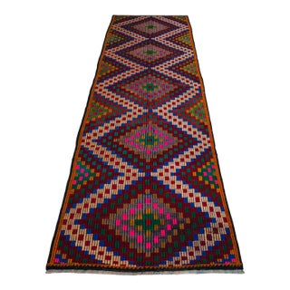 1960s Turkish Runner Rug Hand Woven Embroidered Wool Hallway- Kitchen Decor - 2'9" X 10'8" For Sale