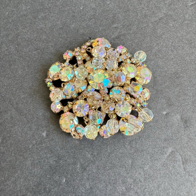 Attributed Vintage Juliana Cha Cha Brooch Aurora Borealis AB Crystal Rhinestone Pin Iridescent Unsigned, attributed to...