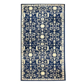 Afghan Sultanabad Wool 6x10 Navy Blue & Ivory Handmade Area Rug #1144038 For Sale