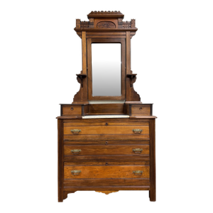 Antique Victorian Eastlake Farmhouse Style Burled Dresser With Swivel Mirror