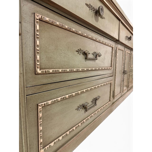 Vintage Neoclassical Sage Green Triple Dresser Credenza by White Fine Furniture Co. For Sale - Image 10 of 12