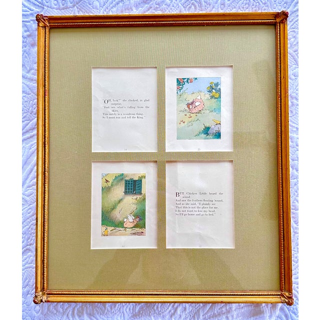 Folk Art Framed 1920s Antique "Chicken Little" Children's Book Plates - A Pair For Sale - Image 3 of 11