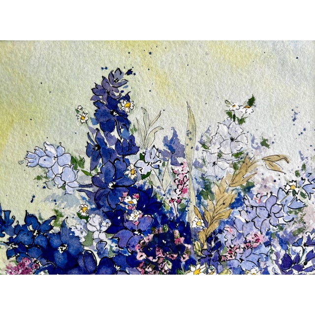 2020s Watercolor Ink and Wash Painting Larkspur Giclee Print For Sale - Image 5 of 10