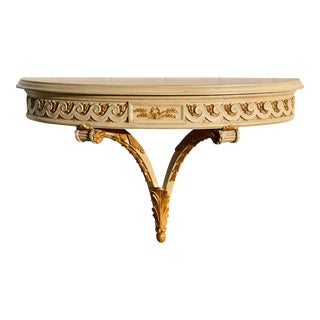 Vintage Venetian Style Carved Wood Wall Shelf/Console in an Vintage White & Gold For Sale