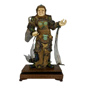 Antique Chinese Silver Gilt, Enamel & Turquoise Mounted Immortal Figurine