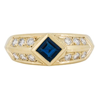 Vintage Blue Sapphire Diamond 14k Gold Ring Size 5.25 For Sale
