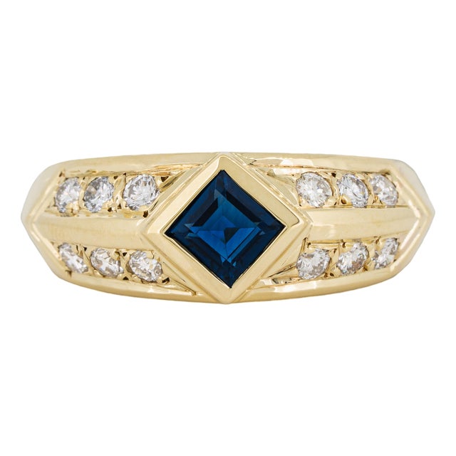 Vintage Blue Sapphire Diamond 14k Gold Ring Size 5.25 For Sale