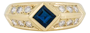 Vintage Blue Sapphire Diamond 14k Gold Ring Size 5.25