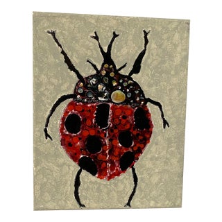 Lady Bug Beetle Bug Red Spotted Insect Charcoal Acrylic Painting For Sale