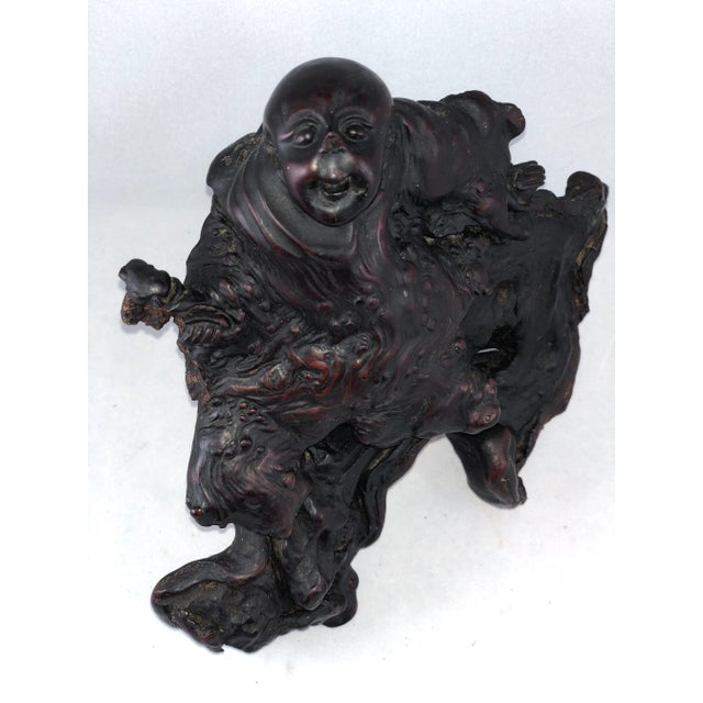 Antique Wood Root Caved Buddha - Seated On A Branch. Has great Detail unfortunately there is some damage. Please see all...