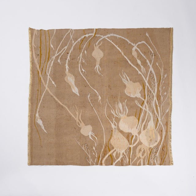 Beautiful large wall rug in natural materials, dating to the 1980s, by Polish artist Irena Kwiatkowska. The artwork...