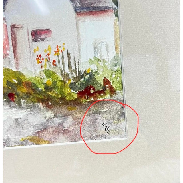 Contemporary Rustic European Cottage Village Landscape Watercolor Painting Framed Art - Signed by Unknown ARtist For Sale In Portland, OR - Image 6 of 12