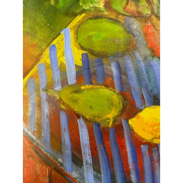 Textile 20th Century, Untitled, Post-Impressionist, Colorful Still Life, Oil Painting on Canvas Cloth, Artist Uknown For Sale - Image 7 of 13