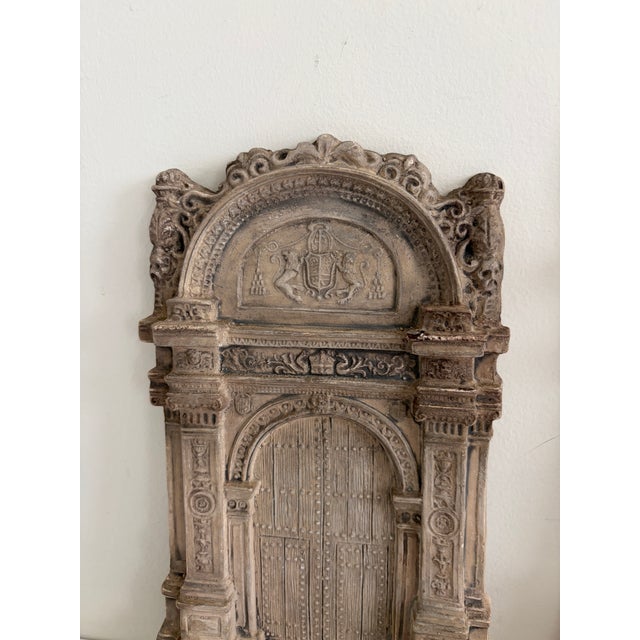 Sienna Set of 3 Vintage Plaster Architectural Wall Plaques With Renaissance Doorway Reliefs & Cherub Fragment For Sale - Image 8 of 14