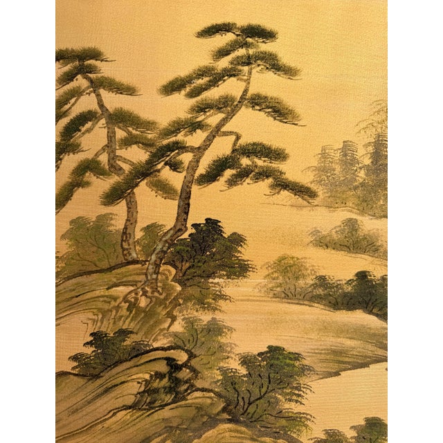 Vintage Japanese Byōbu Hand-Painted Silk Landscape Folding Screen For Sale - Image 4 of 13